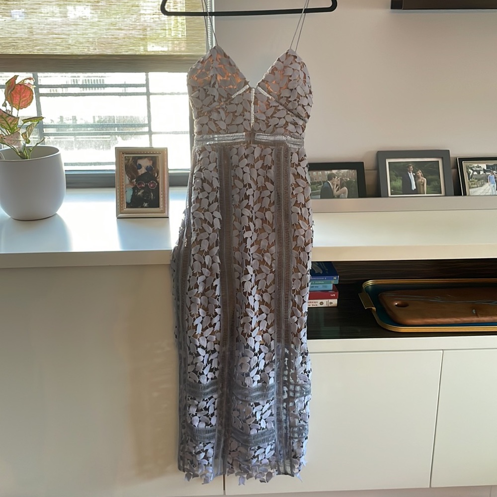 Self-Portrait White and Gray Maxi Dress